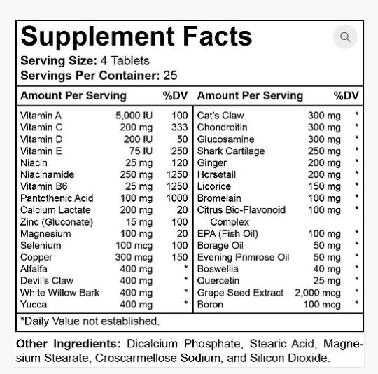Arthrigone Formula Supplement Facts