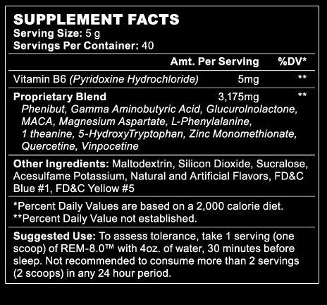 REM-8.0 Supplement Facts 