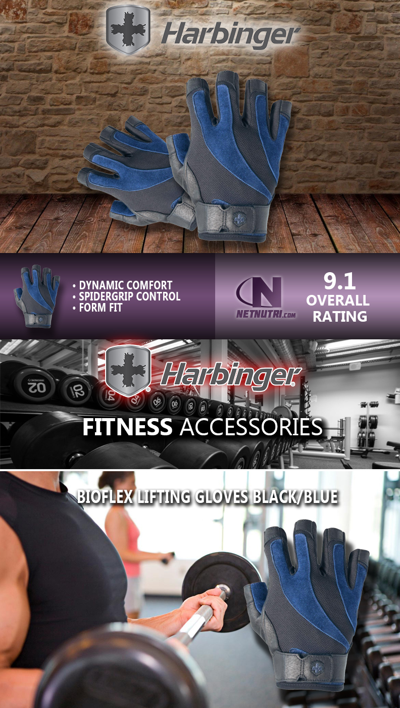 Harbinger BioFlex Lifting Gloves Black/Blue Sale at Netnutri.com