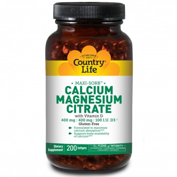 Country Life Calcium Magnesium Citrate 200 Softgels
