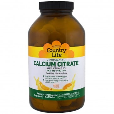 Country Life Calcium Citrate with Vitamin D3 Orange Flavor 120 Chewable Wafers