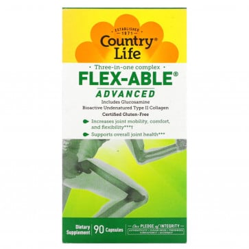 Country Life Flex Able Advanced Includes Glucosamine Bioactive Type II Collagen 90 Capsules
