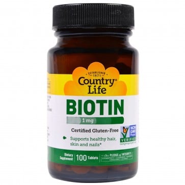 Country Life- Biotin High Potency, Glutten-Free- 1000 mcg- 100 Tablets