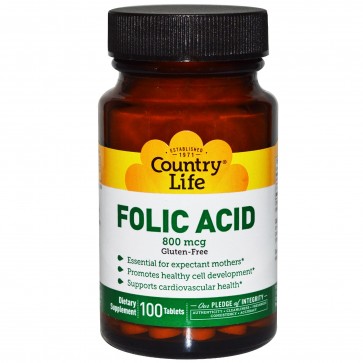 Country Life Gluten Free Folic Acid 800 mcg 100 Tablets 