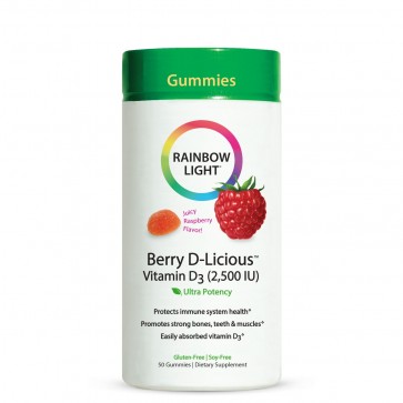 Rainbow Light Ultra Potency Berry D-Licious Vitamin D3 Raspberry Flavor 2,500 IU 50 Gummies
