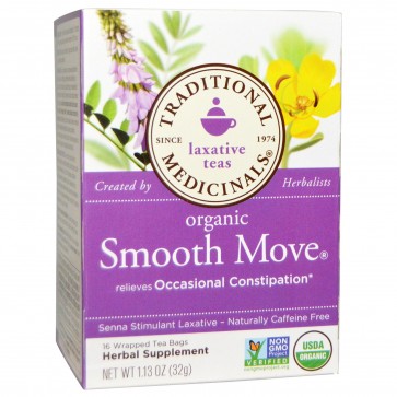 Traditional Medicinals, Organic Smooth Move, Senna Stimulant Laxative, Caffeine Free, 16 Wrapped Tea Bags, 1.13 oz (32 g)