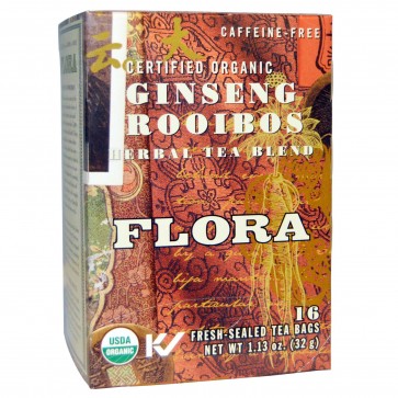 Flora Inc Herbal Tea Blend Certified Organic Ginseng Rooibos Caffeine Free 16 Tea Bags 1.13 oz (32 g)