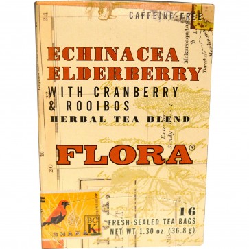 Flora Inc Herbal Tea Blend Certified Organic Echinacea Elderberry Caffeine Free 16 Tea Bags 1.30 oz (36.8 g)
