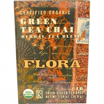 Flora Inc Certified Organic Green Tea Chai Herbal Tea Blend 16 Tea Bags 1.30 oz (36.8 g)