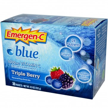 Alacer Emergen-C Health and Energy Booster Triple Berry, Blue, 30-Count, 0.3-Ounce Packets