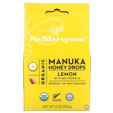 Wedderspoon Organic Manuka Honey Drops Lemon With Bee Propolis
