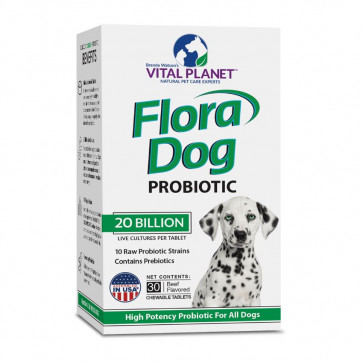 Flora Dog Probiotic 20 Billion 10 Strain 30 Beef Chewable Tablets - Vital Planet