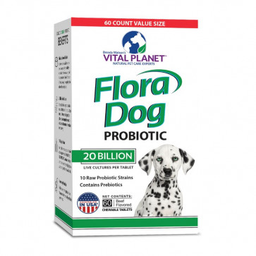 Flora Dog Probiotic 20 Billion 10 Strain 60 Beef Chewable Tablets - Vital Planet