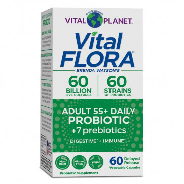 Vital Flora 60 Billion 60 Strains Adult 55+ 60 Capsules plus 7 Prebiotics - Probiotic Supplement