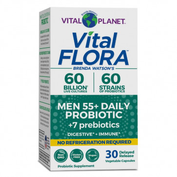 Vital Planet Vital Flora 60 Billion Live Cultures 60 Strains of Probiotics Men 55+ Daily +7 Prebiotic 30 Vegetable Capsules