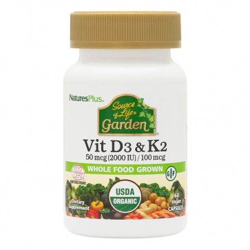 Source of Life Garden Vit D3 & K2 50mcg (2000IU) 60 Vegan Capsules