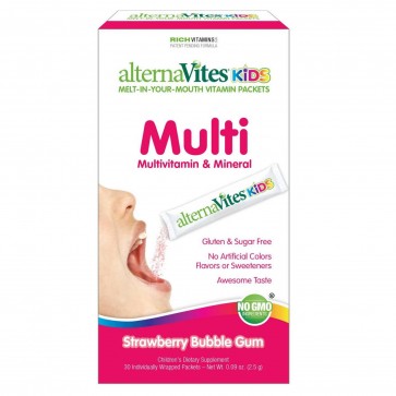 AlternaVites Kids Multi Multivitamin and Mineral Strawberry Bubble Gum 30 Stick Packs