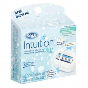 Schick Intuition Plus All-In-One Cartridges for Sensitive Skin, Fragrance Free, 3 cartridges