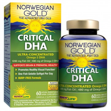 Renew Life Norwegian Gold Critical DHA 60 Natural Orange Flavor Enteric-Coated Softgels 1200 mg
