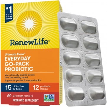 Renew Life Everyday Ultimate Flora Probiotic 15 Billion Go Pack 60 Vegetable Capsules
