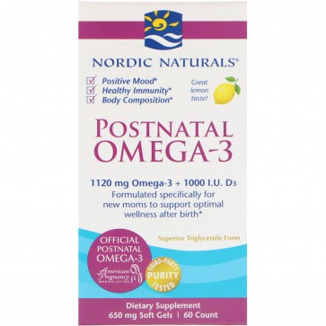Nordic Naturals Postnatal Omega 3 Lemon Flavor 650 mg 60 Softgels