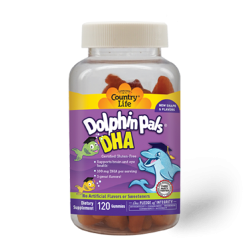 Country Life- Dolphin Pals DHA Gummies For Kids 100 mg, DHA, 120ct
