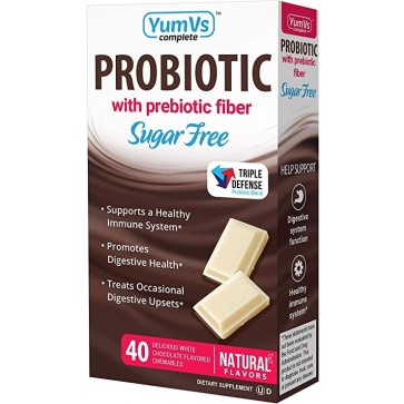 YUM-V's Probiotic w/ Prebiotic Fiber, White Chocolate Flavor (40 Ct) Chewables 