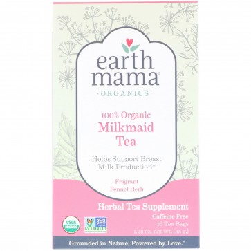 Earth Mama Angel Baby Organic Milkmaid Tea Fragrant Fennel Herb Caffeine Free 16 Tea Bags 1.23 oz (35 g)