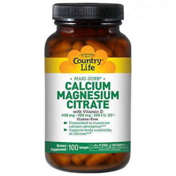  Country Life - Maxi-Sorb Cal/Mag Citrate with Vitamin D - 100 Softgels