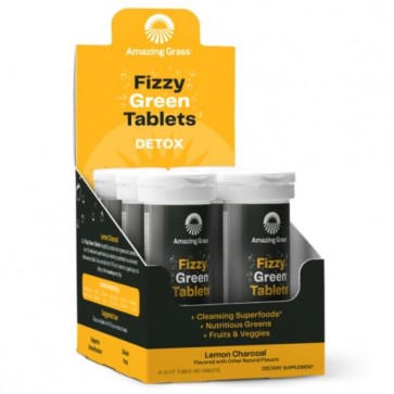 Amazing Grass Fizzy Green Tablets Detox Lemon Charcoal Carton with 6 tubes