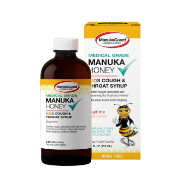 ManukaGuard Jarabe para la tos y la garganta para niños con miel de Manuka de grado médico durante el día 4 fl oz