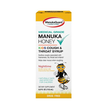 ManukaGuard Jarabe para la tos y la garganta para niños con miel de Manuka de grado médico durante la noche 4 fl oz
