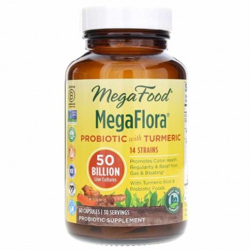 MegaFood MegaFlora Probiotic with Turmeric 50 Billion 60 Capsules