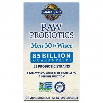 Garden of Life RAW Probiotics Men 50 & Wiser 85 Billion 32 Probiotic Strains 90 Vegetarian Capsules
