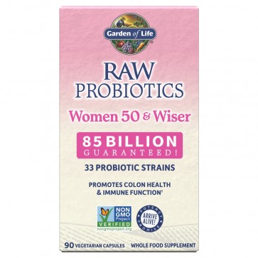 Garden of Life RAW Probiotics Women 50 & Wiser 85 Billion 33 Probiotic Strains 90 Vegetarian Capsules