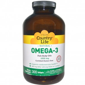Country Life Omega-3 Fish Body Oils 1000 mg 300 Softgels