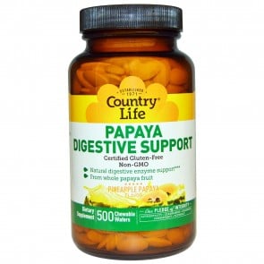Country Life Papaya Digestive Support Pineapple Papaya Flavor 500 Chewable Wafers