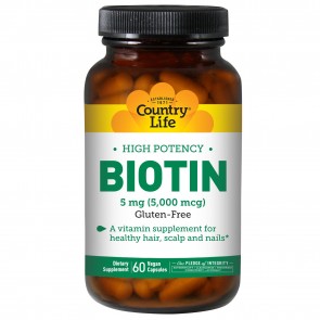 Country Life- Biotin High Potency- Gluten-Free- 5 mg- 60 Vegetarian Capsules