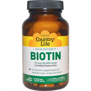 Country Life- Biotin High Potency- Gluten-Free- 10 mg- 120 Vegetarian Capsules