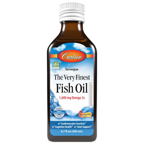 Carlson Norwegian The Very Finest Fish Oil 1,600mg Omega-3s Just Peachie Flavor 6.7 fl oz