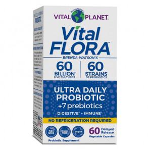 Vital Flora 60 Billion 60 Strains of Probiotics Ultra Daily +7 Prebiotics - Gluten Free, Vegan