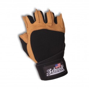 Schiek Sports Power "Gel" Lifting Glove with Wrist Wraps (Large) Leather/Black
