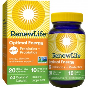 Renew Life Optimal Energy Probiotics + Prebiotics 20 Billion 60 Vegetarian Capsules