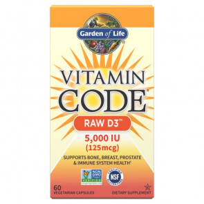 Garden of Life Vitamin Code RAW D3 5,000 IU 60 Vegetarian Capsules