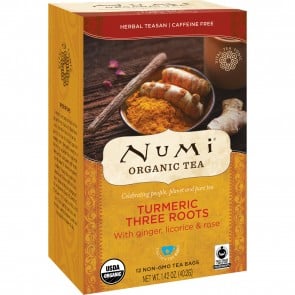 Numi Tea, Organic Tea, Herbal Teasan, Turmeric Three Roots, Caffeine Free, 12 Tea Bags, 1.42 oz (40.2 g)
