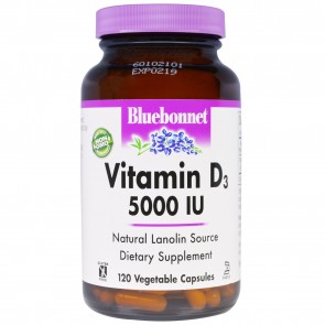 Bluebonnet Vitamin D3 5000 IU 120 Vegetable Capsules
