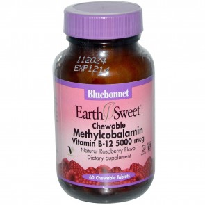 Bluebonnet EarthSweet Chewables Methylcobalamin Vitamin B 12 5000 mcg Raspberry 60 Tablets
