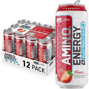 Optimum Nutrition Amino Energy Sparkling + Electrolytes Juicy Strawberry (12 RTD Drinks)