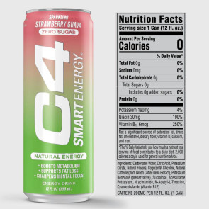 Cellucor C4 Smart Energy Sparkling Strawberry Guava Zero Sugar 12 fl oz (12 Pack)