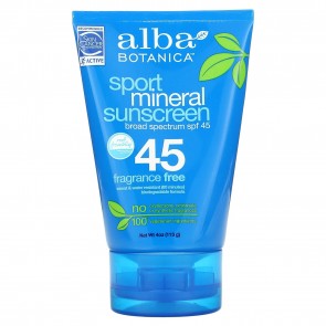Alba Botanica Sport Mineral Sunscreen SPF 45 4 oz